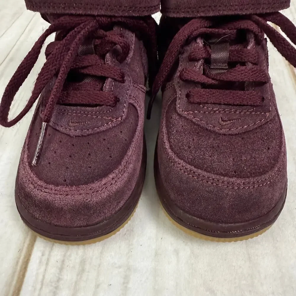 nike toddler air force 1 mid LV8 burgundy suede‎ shoes 8C